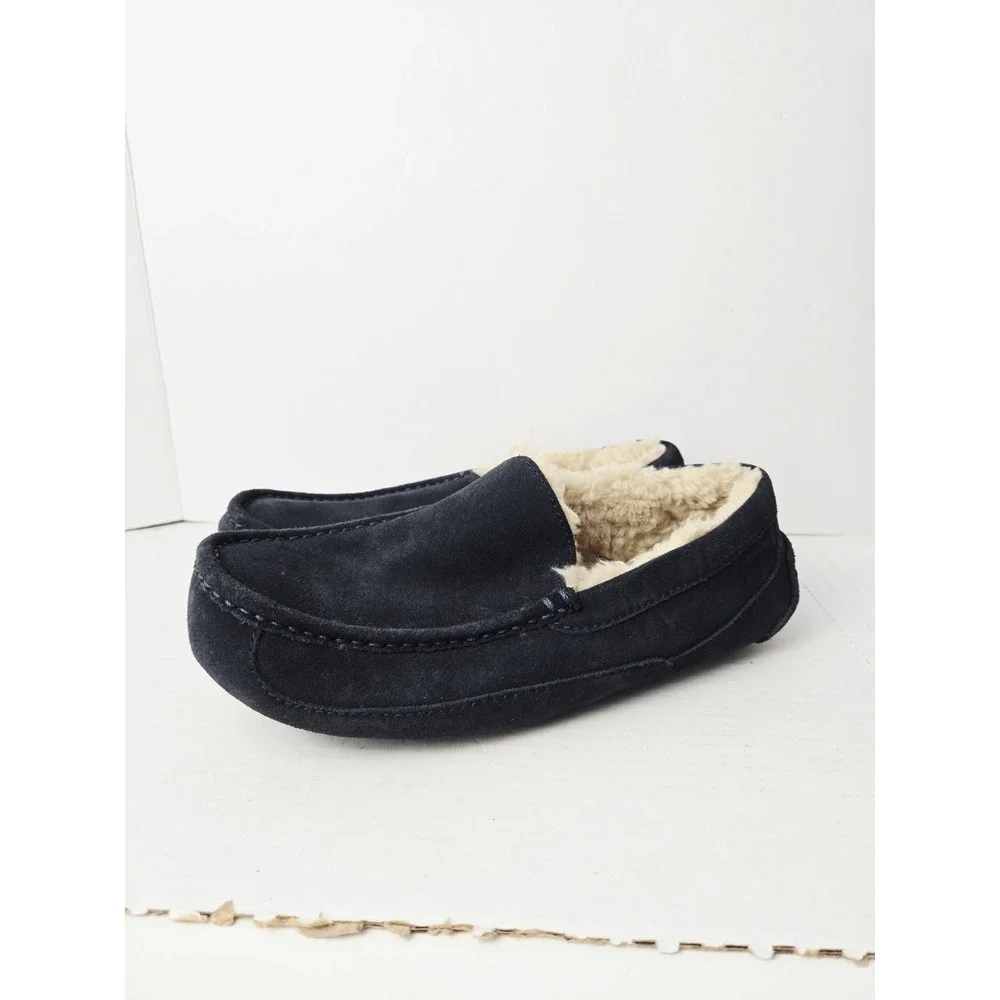 Men's UGG‎ Ascot Moccasin Slippers Size 10 Suede Slip On Shoes dark blue